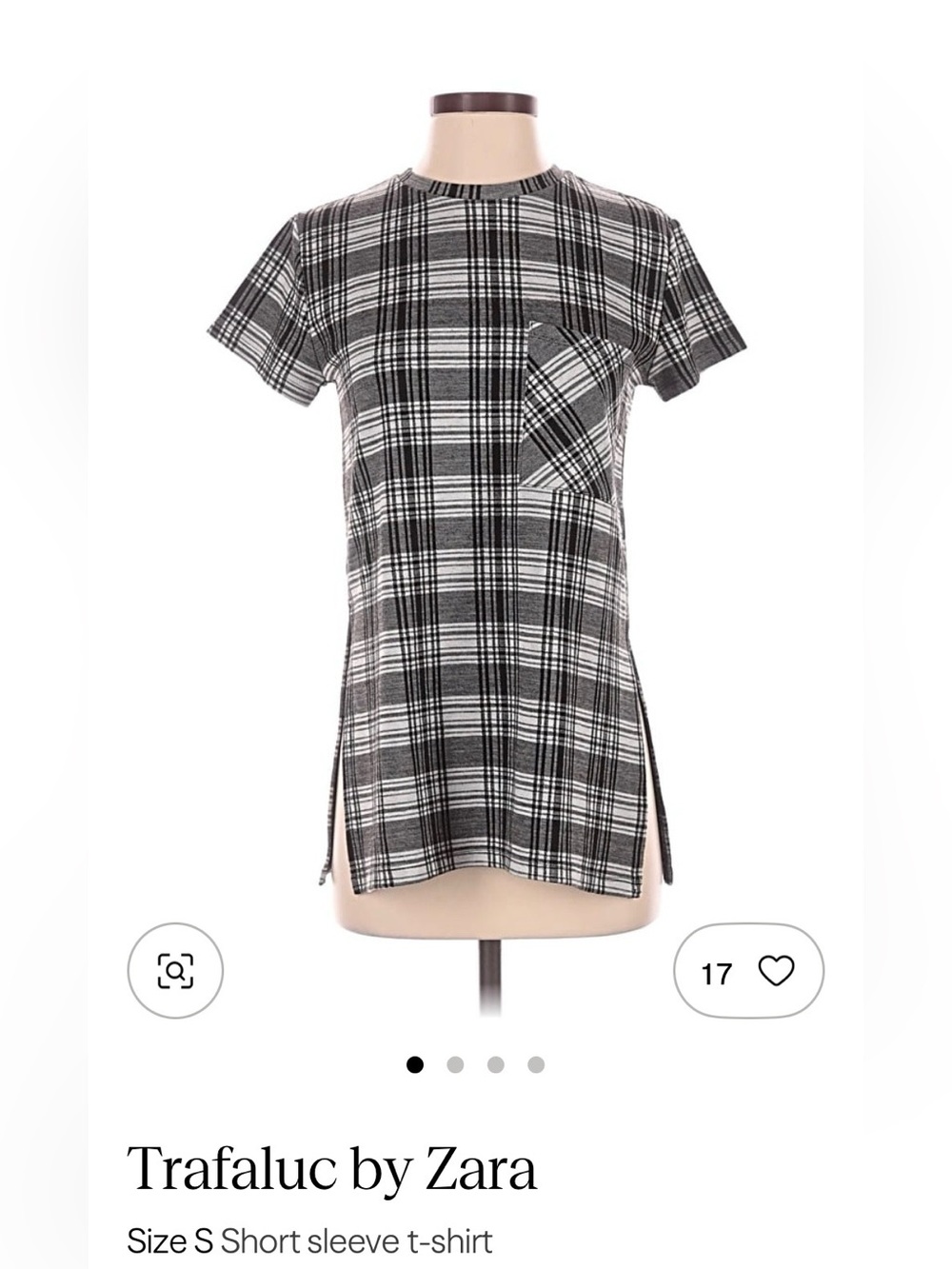 Zara Black and White Plaid Knit Tee with Chest Pocket